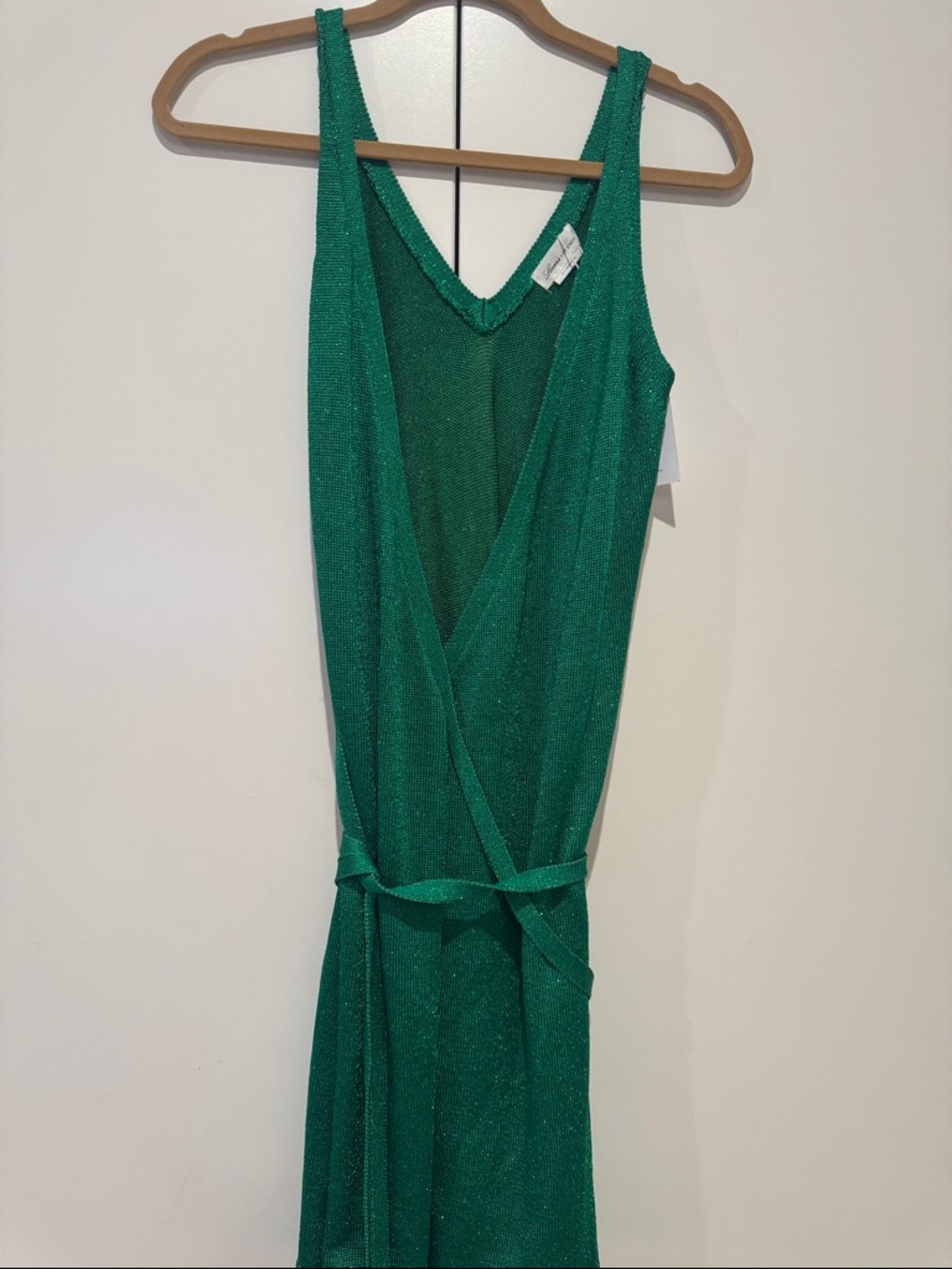 LOVERS + Friends Green Sleeveless V-Neck Shimmery Wrap Dress